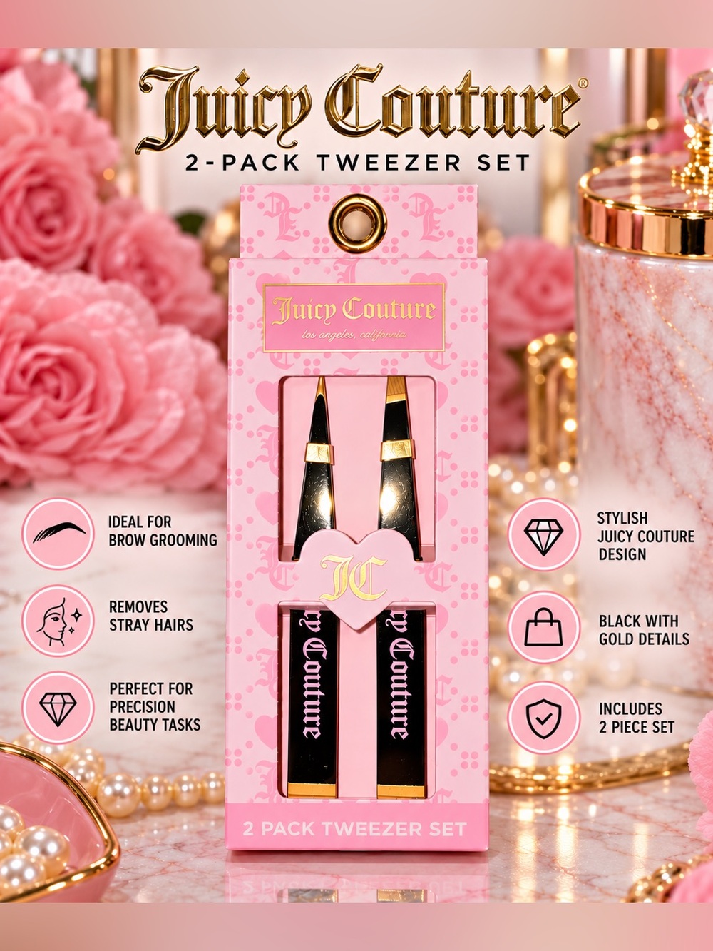 Juicy Couture Pink & Gold 2-Pack Tweezer Set
